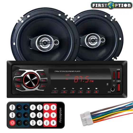 Som Automotivo First Option Mp3 Bluetooth Usb Aux Par Alto Falantes 6 Polegadas Portas Carro 110W