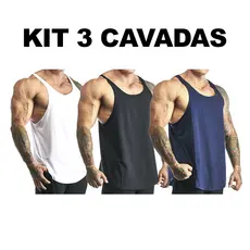 Kit 3 Regatas Masculina Cavada Algodão Lisa sem Estampa Básica