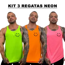 Kit com 3 Regatas Masculinas em Algodão com Estampa Expressão Sorriso - Bombey - Kit com 3 regatas
