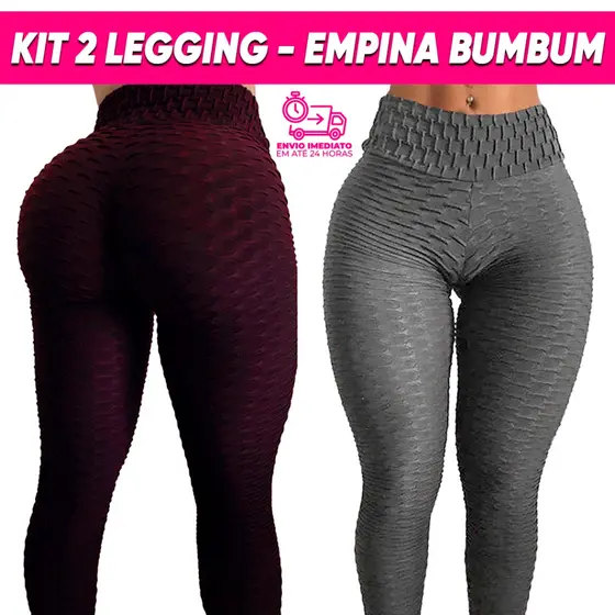 Kit 2 Calça Legging Bolha Bordo + Cores Suplex de Compressão Empina Bumbum 3D Cintura alta Fitness