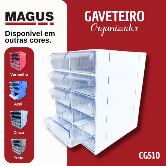 Gaveteiro Organizador Multiuso CG510 Magus 10 Gavetas Transparente Resistente