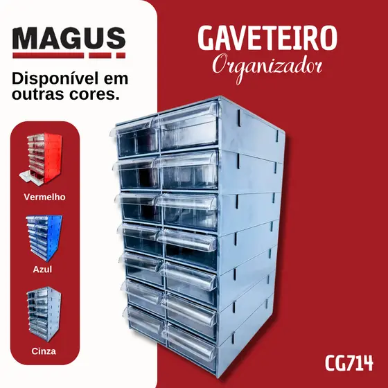 Gaveteiro Organizador CG714 Magus 14 Gavetas Multiuso Plástico Resistente Sem Divisórias