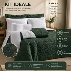 Kit Cobre Leito Ideale Super King 6 Peças Bordado com Lençol e Fronhas 200 Fios