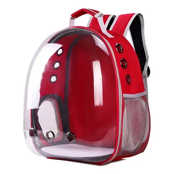 Mochila De Transporte Pet Visão 360 Panoramica Gato Cão Cor Vermelho