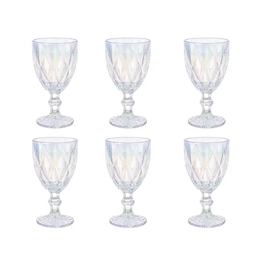 Jogo com 6 Taças Diamond Furta Cor Vidro 340ml Elegante para Drinks Água Suco e Vinho