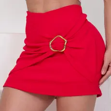 Shortsaia Feminino Detalhe Fivela Dourada Cintura Alta Look Moderno e Sofisticado Possui Elastano