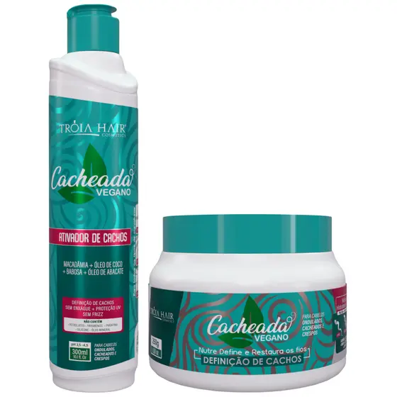 Ativador de Cachos 300ml + Máscara Hidratante Cacheada 250g Tróia Hair – Definição e Nutrição