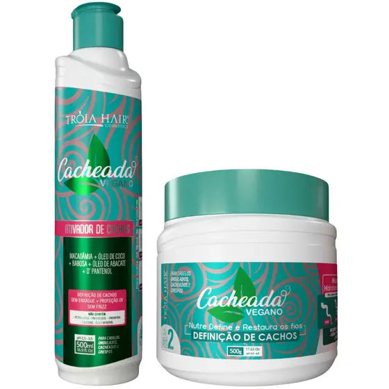 Ativador de Cachos 500ml + Máscara Hidratante Cacheada 500g Tróia Hair – Cachos Perfeitos e Nutridos