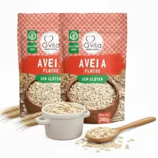 Kit 2 Aveia em Flocos Sem Glúten Q-VITA 200g - Rica em Fibras