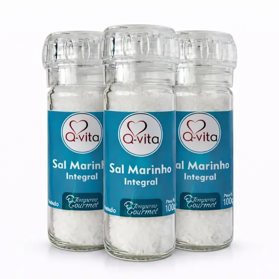 Kit 3 Sal Marinho com Moedor QVITA 100g