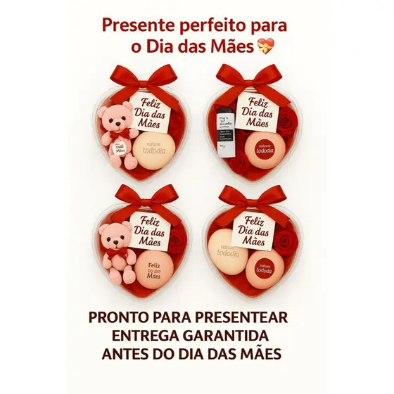 Presente Dia das Mães - Ursinho Pelúcia Sabonete Creme Natura - Presente Pronto com Sacola