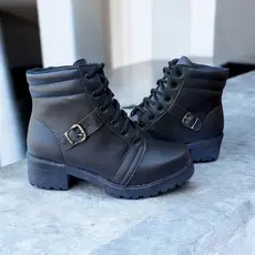 Coturno Feminino Bota Cano Médio Solado Tratorado Com Cadarço Moderno e Casual