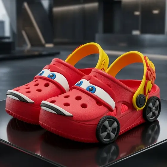 Babuche A1 Masculino Sandália Carros Vermelho Rodinha Leve Macio e Confortável