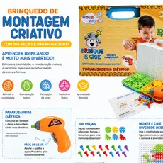 Brinquedo de Montagem Criativo com 106 Peças e Parafusadeira, estimule a imaginação e Criatividade