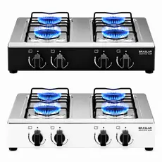 Fogão Cooktop de Mesa Portátil 4 Bocas a Gás Asiático Braslar Inox Preto ou Branco
