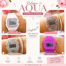 Relógio digital de pulso feminino Aqua a prova d'água original  Q-81