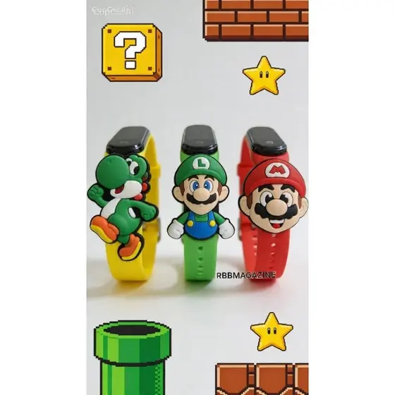 Relógio Super Mario LED Infantil Resistente à Água Pulseira Ajustável Menino