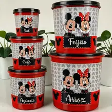 Kit Organizador de Cozinha Mickey Vermelho 5 Potes
