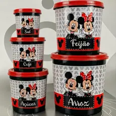 Conjunto De Potes Mantimentos Mickey Preto Luxo