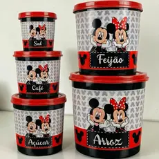 Porta Mantimentos Mickey e Minnie Preto Kit 5 Peças
