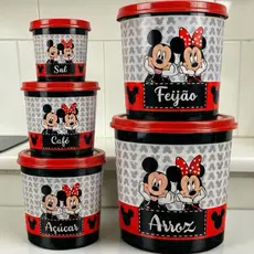 Potes Para Mantimentos Kit 5 Peças Decorado Mickey Disney