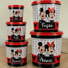 Conjunto Porta Alimentos 5 Potes Mickey Disney Exclusivo