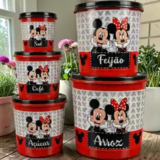Jogo de Potes Porta Mantimentos 5 Peças Mickey Vermelho