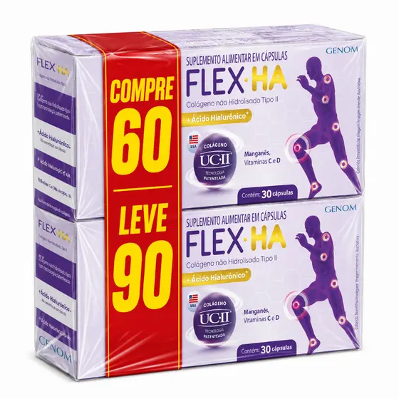 Suplemento Alimentar Flex Ha 90 Cápsulas Colágeno Tipo 2 Não Hidrolisado + Ácido Hialurônico