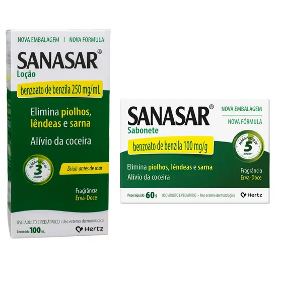 Kit Loção + Sabonete Sanasar Elimina Piolhos Lêndeas E Sarna Para Adultos E Crianças