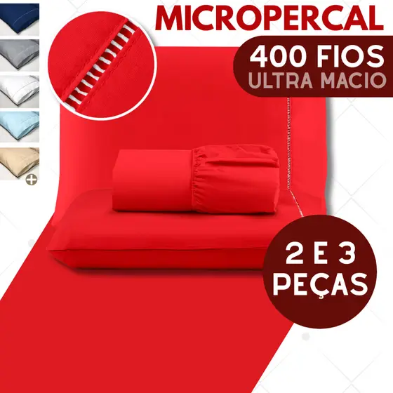 Jogo de Lençol Queen Micropercal 400 FIOS Ponto Palito Solteiro / Casal / Queen / King