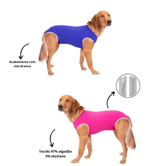 Roupa Pós Cirúrgica Com Zíper Fêmea Macho Castração