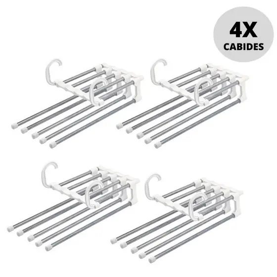 Kit 4x Cabide Multifuncional Organizador Guarda Roupa Calças Portátil Multiuso Inox 5 em1