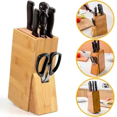 Suporte Organizador de Facas Cepo de Bambu Porta Faca e Tesoura Bancada