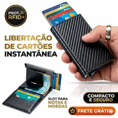 Carteira Inteligente Automática Pop Up Fibra De Carbono Anti Furto RFID Slim Porta Cartão Cédulas Masculina