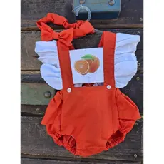 jardineira laranja /mesversario menina/romper temático/jardineira frutas