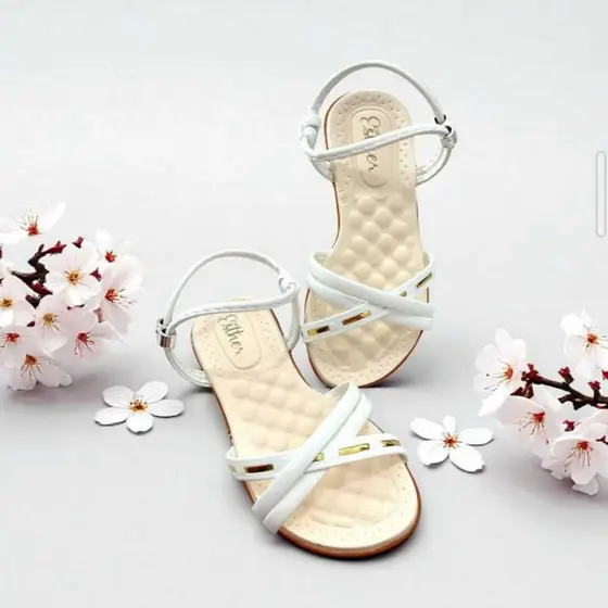 Sandalia Branca Infantil Menina Tira Cruzada Verão Criança Chinelo Sandalinha Lançamento 25-31