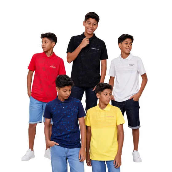 Kit 5 Camisa Camiseta Gola Polo Infantil Juvenil Masculina Manga Curta Premium Lançamento 10 ao 16