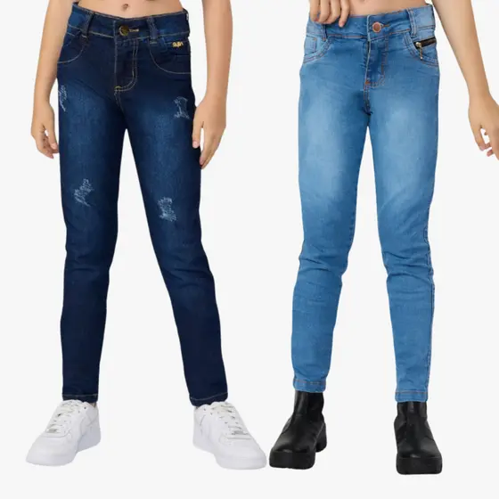 Combo 2 Calça Jeans Feminina Infantil Juvenil Menina Lançamento Cores Estilo Passeio Criança 10-16