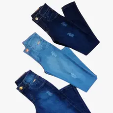 Kit 3 Calças Feminina Juvenil Jeans Infantil Menina Skinny Cores Sortidas Elastano Lycra Bolso
