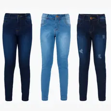 Kit 3 Calça Jeans Skinny Moda Feminina Infantil Juvenil Elastano Lycra Menina Bolso Ziper 10 ao 16