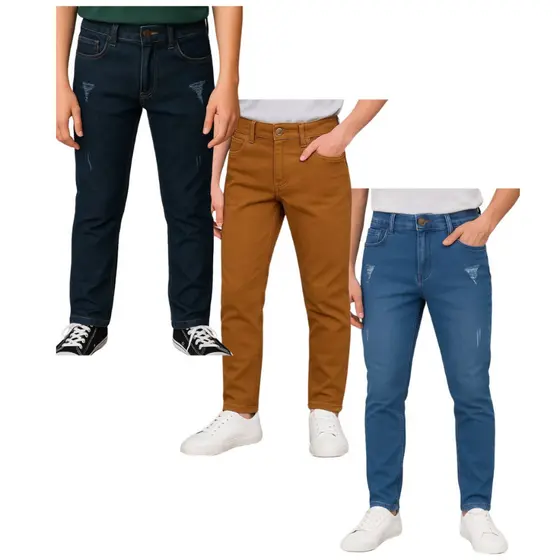 Kit 3 Calça Masculina Infantil Juvenil Jeans e Sarja Esporte fino