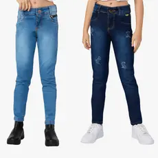 Kit 2 Calças Jeans Feminina Infantil Skin Juvenil Menina Cores Estilo Escola Passeio Criança 10-16