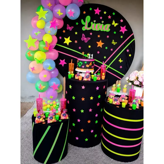 200 Estrelas Neon Papel 3cm Decoração Festa Neon Glow Aniversário Balada 15 Anos Brilham Luz Negra UV