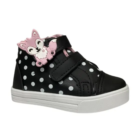 Tenis  Infantil Menina Cano Alto Preto Poa 20 Ao 34