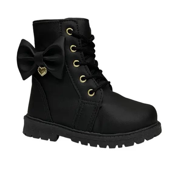 Bota Tratorada Preto Laço Infantil Feminina 20 Ao 34