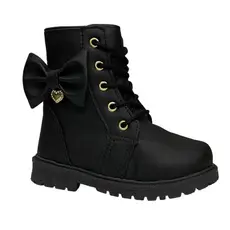 Bota Tratorada Preto Laço Infantil Feminina 20 Ao 34