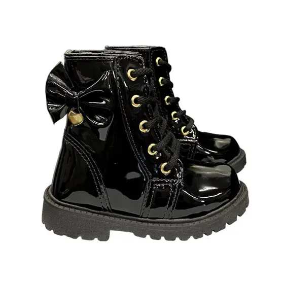 Bota Tratorada Preto Verniz Infantil Feminina 20 Ao 34