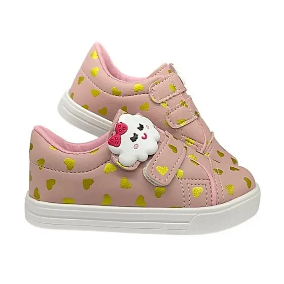 Tenis Infantil Menina Estilosa Rosa Ouro Conforto 20 Ao 34