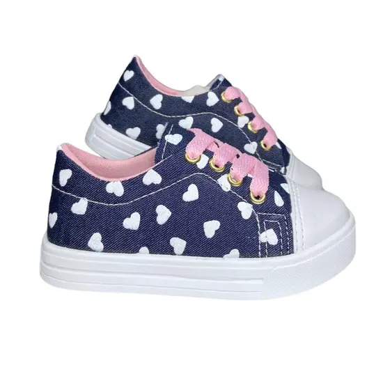 Tenis Infantil Menina Confortavel Jeans Coracao 20 Ao 34