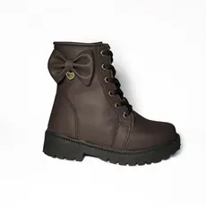 Bota Infantil Tratorada Menina Marrom com Laço - Tamanhos 20 a 34